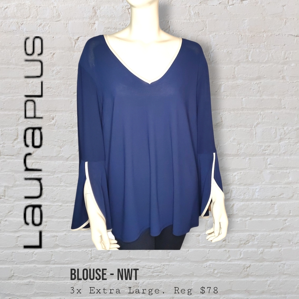 LauraPlus Blue and White Blouse Women's 3XL